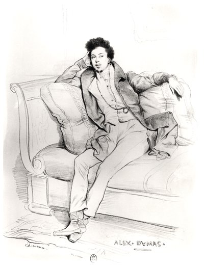 Alexandre Dumas Père (1803-70) gegraveerd door Charles Etienne Pierre Motte (1785-1836) door Achille Devéria